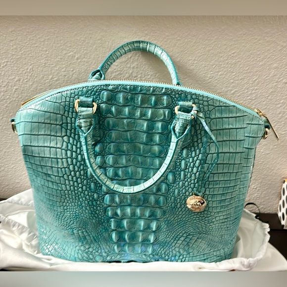 Black Friday Special Today Only $200! NEW Large Teal Satchel Brahmin Leather Bag - Picture 7 of 15